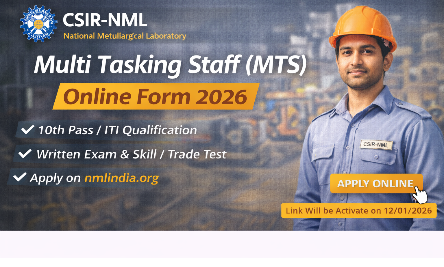 CSIR NML MTS Online Form 2026